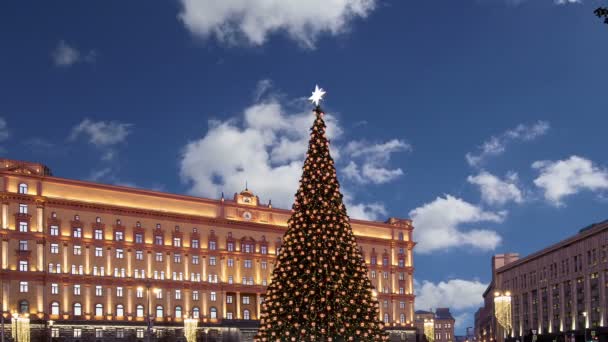 Navidad Vacaciones Año Nuevo Decoración Lubyanskaya Lubyanka Plaza Por Noche — Vídeos de Stock