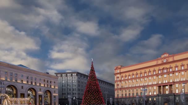 Natal Feriados Ano Novo Decoração Lubyanskaya Lubyanka Square Noite Moscou — Vídeo de Stock