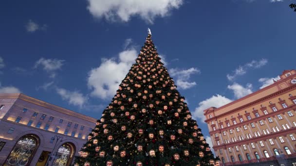 Natal Feriados Ano Novo Decoração Lubyanskaya Lubyanka Square Noite Moscou — Vídeo de Stock
