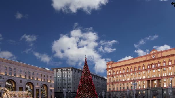 Natal Feriados Ano Novo Decoração Lubyanskaya Lubyanka Square Noite Moscou — Vídeo de Stock