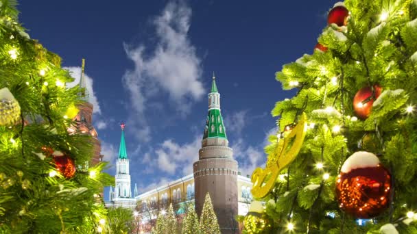 Navidad Vacaciones Año Nuevo Iluminación Cerca Del Kremlin Moscú Por — Vídeos de Stock