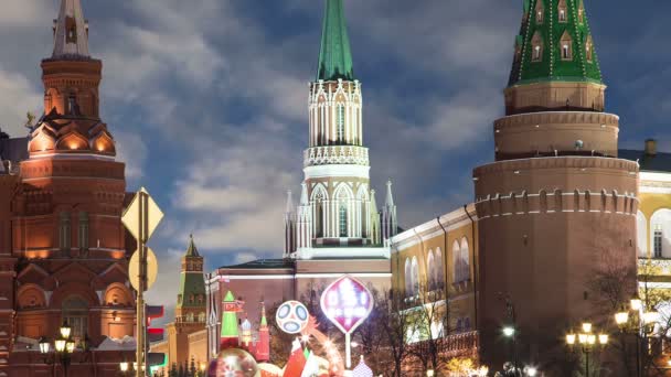 Kerstmis Nieuwjaars Vakantie Verlichting Buurt Van Het Kremlin Nacht Rusland — Stockvideo