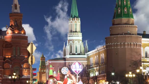 Natal Feriados Ano Novo Iluminação Perto Kremlin Moscou Noite Rússia — Vídeo de Stock