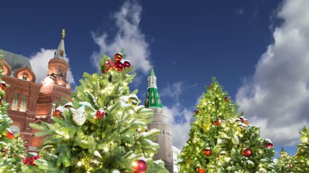 Christmas New Year Holidays Illumination Moscow Kremlin Night Russia — Stock Video