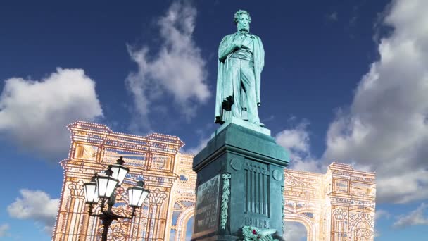 Monument Voor Poesjkin Centrum Van Stad Moskou Rusland — Stockvideo
