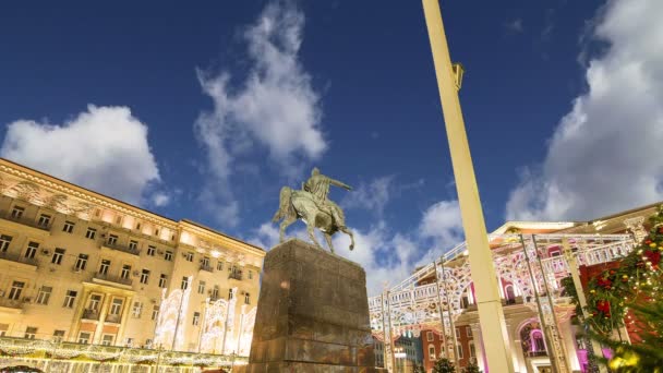 Kerstmis Nieuwjaar Vakantie Verlichting Het Centrum Van Moskou Tverskaya Vierkante — Stockvideo