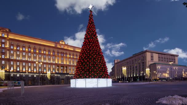 Weihnachten Feiertage Dekoration Lubyanskaya Lubyanka Platz Abend Moskau Russland — Stockvideo