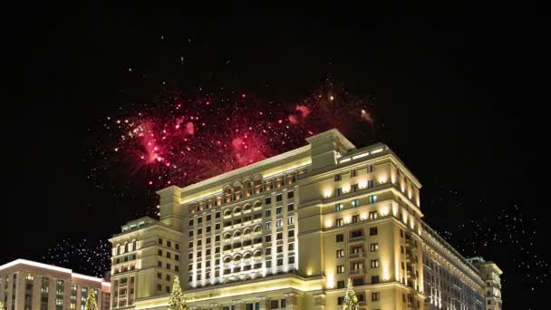 Four Seasons Hotel Üzerinde Havai Fişek Moskova Rusya — Stok video