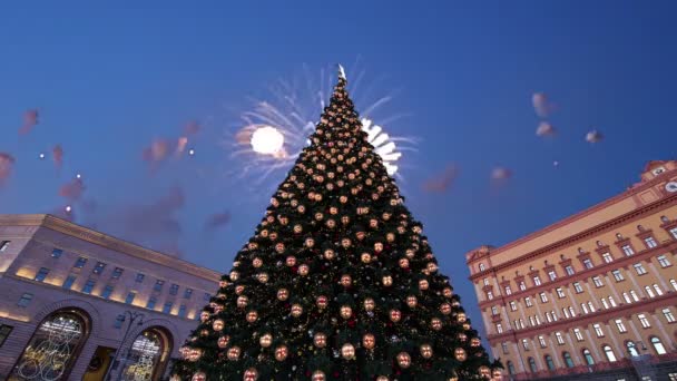 Vuurwerk Het Plein Van Lubyanskaya Lubyanka Avond Moskou Rusland — Stockvideo