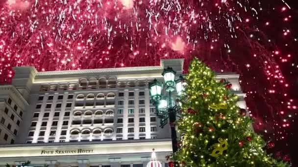 Feux Artifice Sur Four Seasons Hotel Moscou Russie Avec Zoom — Video