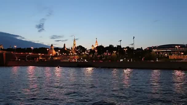 Vista Del Río Moskva Kremlin Por Noche Moscú Rusia Vista — Vídeos de Stock