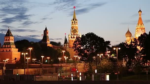 Moscow Rússia Agosto 2019 Vista Rio Moskva Kremlin Noite Moscou — Vídeo de Stock