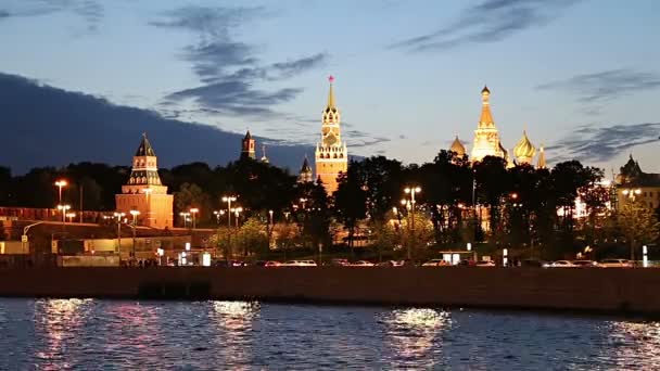 Moscou Russie Août 2019 Vue Sur Rivière Moskva Kremlin Nuit — Video