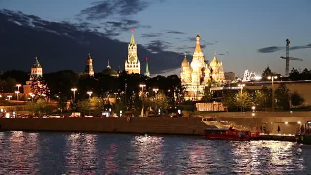 Uitzicht Rivier Moskva Het Kremlin Nachts Moskou Rusland Populairste Weergave — Stockvideo