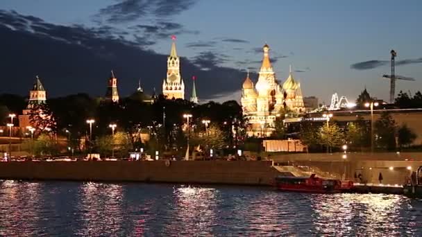 Uitzicht Rivier Moskva Het Kremlin Nachts Moskou Rusland Populairste Weergave — Stockvideo