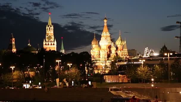 Uitzicht Rivier Moskva Het Kremlin Nachts Moskou Rusland Populairste Weergave — Stockvideo