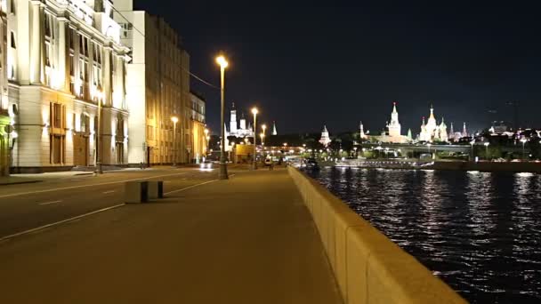 Embankment Raushskaya Rivière Moskva Près Kremlin Nuit Vue Populaire Moscou — Video