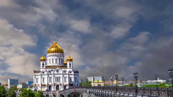 Gezicht Christus Verlosser Kathedraal Dag Achtergrond Van Bewegende Wolken Moskou — Stockvideo