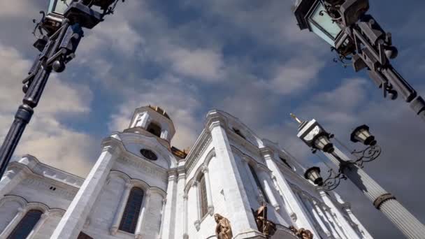 Utsikt Över Kristus Frälsaren Katedralen Dag Bakgrunden Rörliga Moln Moskva — Stockvideo