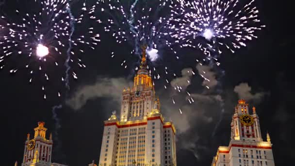 Feux Artifice Sur Bâtiment Principal Université Etat Moscou Sur Sparrow — Video