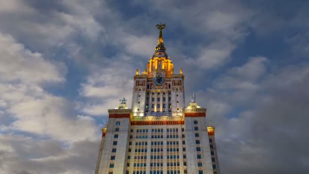 Huvudbyggnad Moskva State University Sparrow Hills Mot Bakgrund Rörliga Moln — Stockvideo