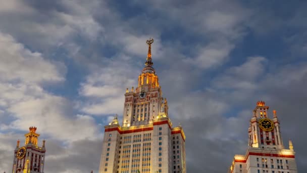 Edifício Principal Universidade Estatal Moscou Sparrow Hills Fundo Nuvens Movimento — Vídeo de Stock