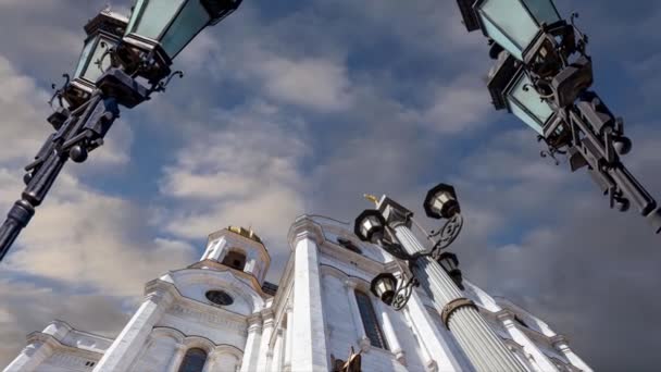 Vista Catedral Cristo Salvador Día Fondo Nubes Movimiento Moscú Rusia — Vídeos de Stock