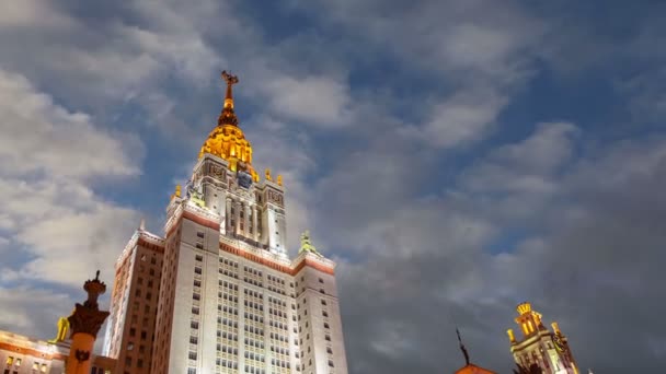 Edifício Principal Universidade Estatal Moscou Sparrow Hills Fundo Nuvens Movimento — Vídeo de Stock