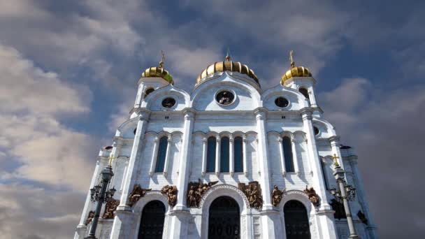 Gezicht Christus Verlosser Kathedraal Dag Achtergrond Van Bewegende Wolken Moskou — Stockvideo