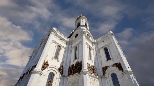 Gezicht Christus Verlosser Kathedraal Dag Achtergrond Van Bewegende Wolken Moskou — Stockvideo
