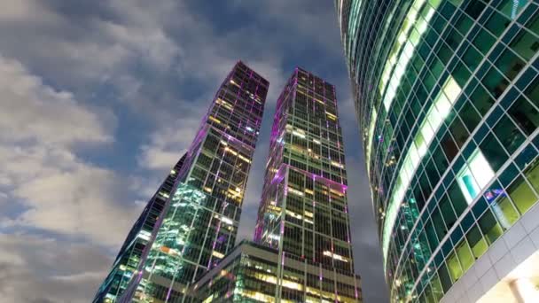 Wolkenkrabbers Van Het International Business Center City Achtergrond Van Bewegende — Stockvideo