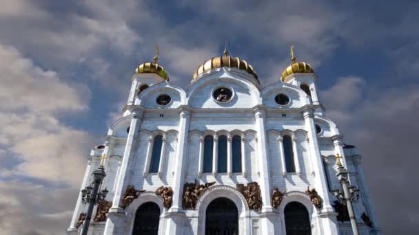 Gezicht Christus Verlosser Kathedraal Dag Achtergrond Van Bewegende Wolken Moskou — Stockvideo