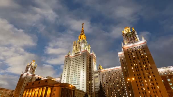 Edifício Principal Universidade Estatal Moscou Sparrow Hills Fundo Nuvens Movimento — Vídeo de Stock