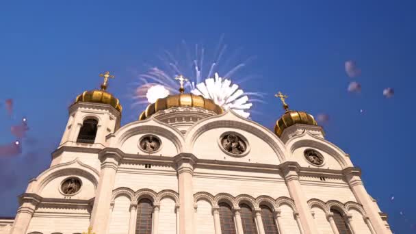 Feux Artifice Sur Cathédrale Christ Sauveur Moscou Russie — Video