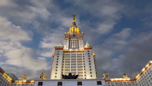 Edifício Principal Universidade Estatal Moscou Sparrow Hills Fundo Nuvens Movimento — Vídeo de Stock