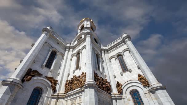 Vista Catedral Cristo Salvador Dia Fundo Nuvens Movimento Moscou Rússia — Vídeo de Stock