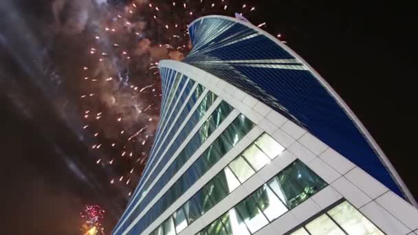 Fogos Artifício Sobre Arranha Céus Centro Internacional Negócios Cidade Moscou — Vídeo de Stock