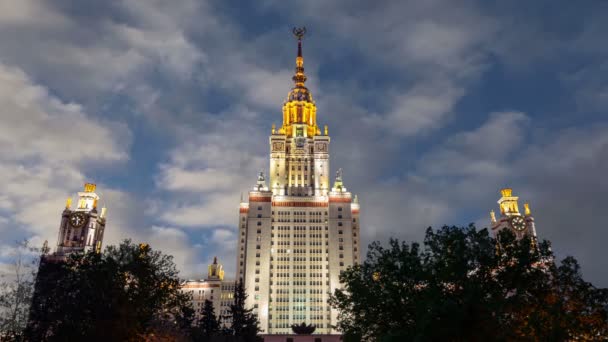 Edificio Principal Universidad Estatal Moscú Sparrow Hills Fondo Nubes Movimiento — Vídeos de Stock
