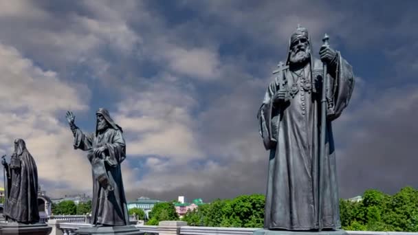 Monument Skulpturala Komplexet Patriarker Moskva Och Hela Ryssland Bakgrunden Rörliga — Stockvideo