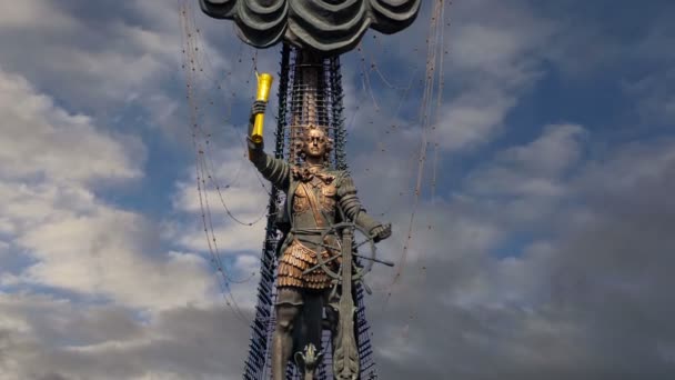 Petru Statuia Cea Mare Fundalul Norilor Mișcare Moskow Rusia Fost — Videoclip de stoc