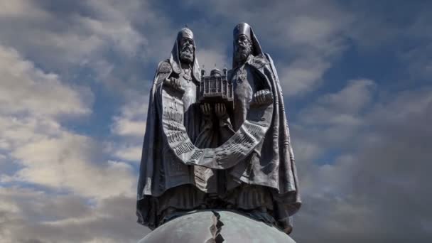 Památník Sjednocení Katedrále Krista Spasitele Pozadí Pohybujících Mraků Moskvě Rusko — Stock video