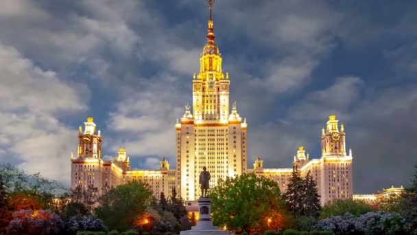 Edifício Principal Universidade Estatal Moscou Sparrow Hills Fundo Nuvens Movimento — Vídeo de Stock