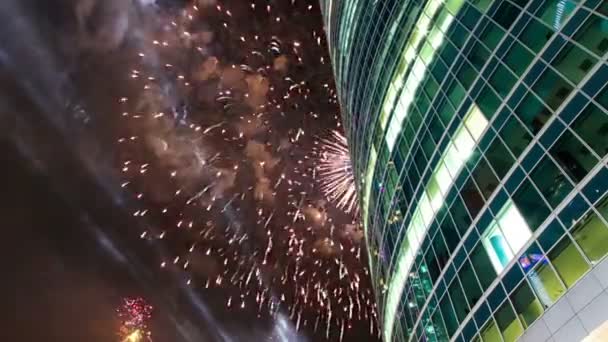 Feux Artifice Sur Les Gratte Ciel Centre Affaires International Ville — Video