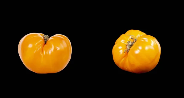 Martwa Natura Świeżymi Żółtymi Pomidorami Czarnym Tle — Zdjęcie stockowe