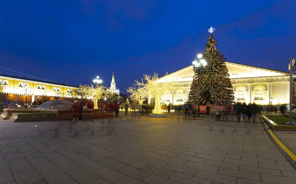 Mosca Russia Dicembre 2019 Decorazione Natalizia Festività Capodanno Mosca Notte — Foto Stock