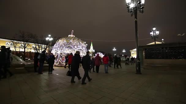 Moskou Rusland December 2019 Kerstversiering Nieuwjaarsvakantie Moskou Nachts Rusland Manege — Stockvideo