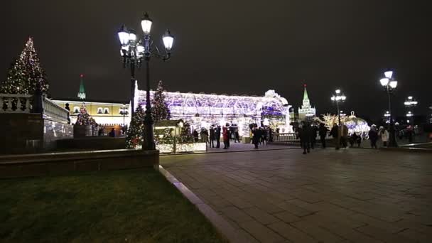 Moskou Rusland December 2019 Kerstversiering Nieuwjaarsvakantie Moskou Nachts Rusland Manege — Stockvideo