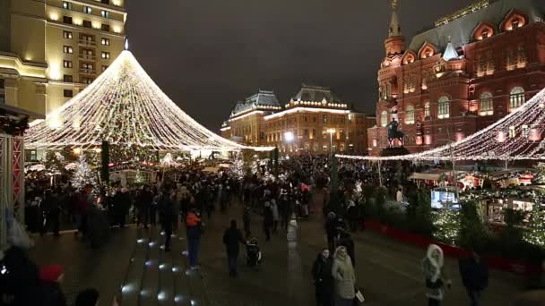 Moskva Ryssland December 2019 Juldekoration Moskva Natten Ryssland Manege Square — Stockvideo