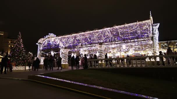 Moskwa Rosja Grudnia 2019 Dekoracja Świąteczna Moskwie Nocy Rosja Plac — Wideo stockowe