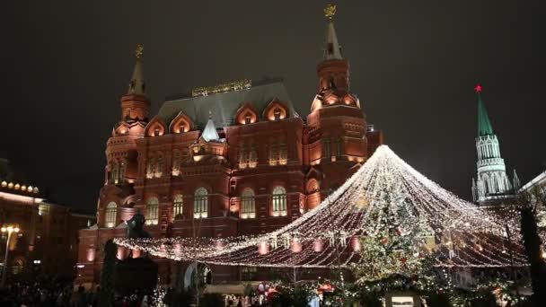 Moskau Russland Dezember 2019 Weihnachtsdekoration Moskau Nachts Russland Manegenplatz Der — Stockvideo